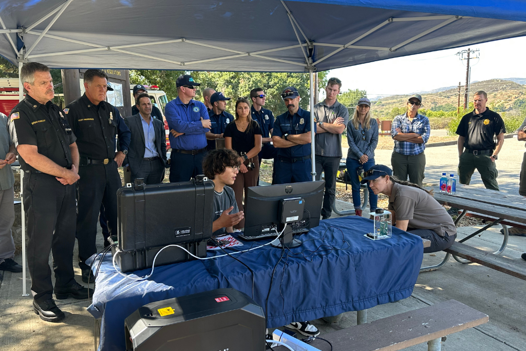 SensoRy AI's Ryan Honary presenting his wildfire prediction technology to OC Fire Department.